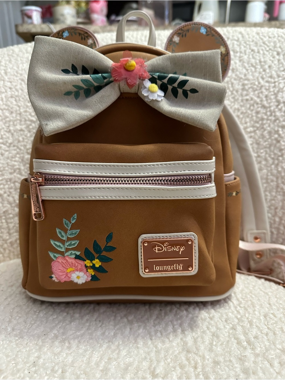Loungefly Kids Brown Floral Bow Mini Backpack